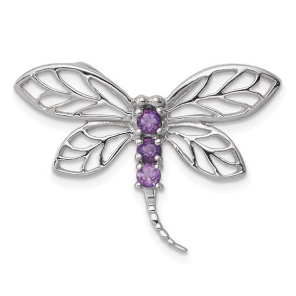 Sterling Silver Dragonfly Pendant Hidden Bail gemstone birthstone amethyst - Picture 2 of 7